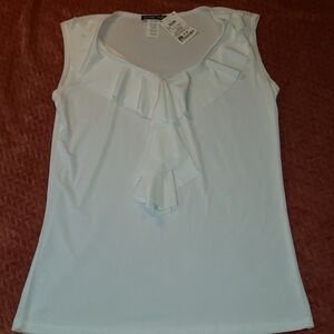 Elegant White Ruffle Top Size M No Sleeve